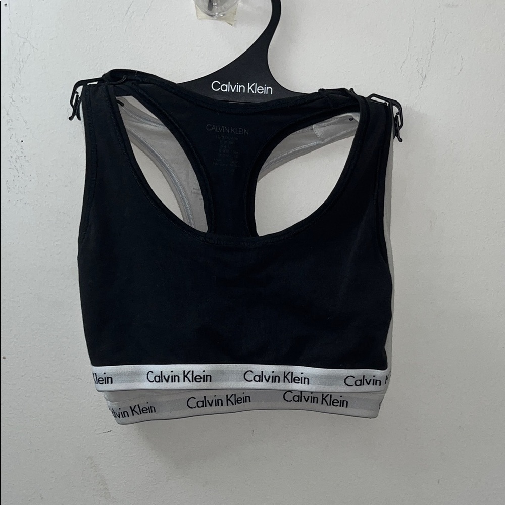 ✨Set 2 BNWOT!Calvin Klein Black & White Racerback Sports Bra w/Branded Band Sz S